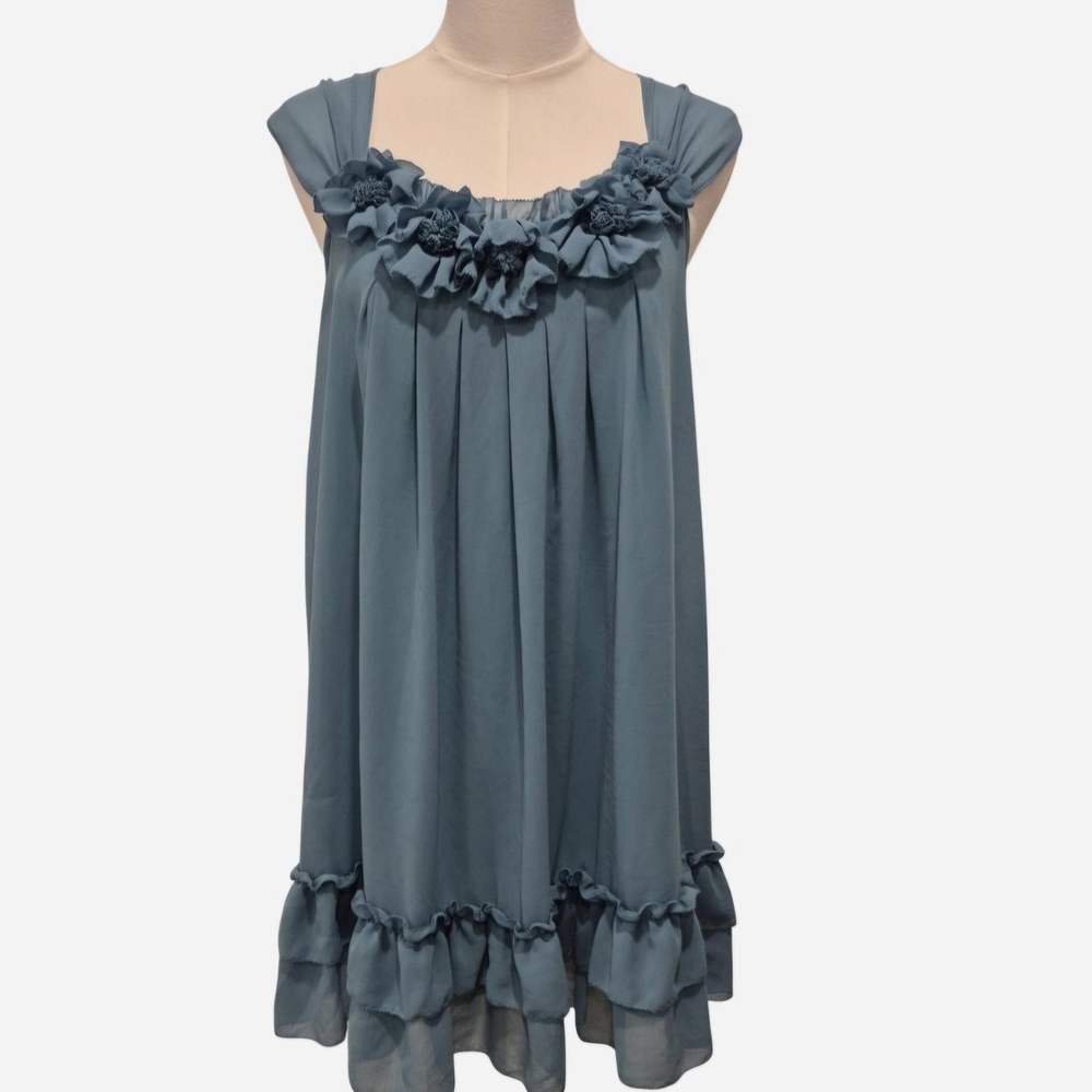 Bizz Teal and Blue Vintage Style Ruffle Dress